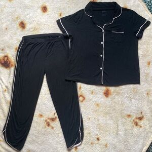 Black Pajama Set with Pink Trim